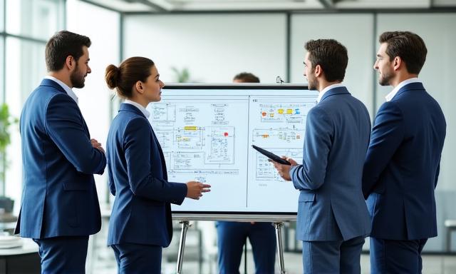 Team collaborating on process optimization mapping