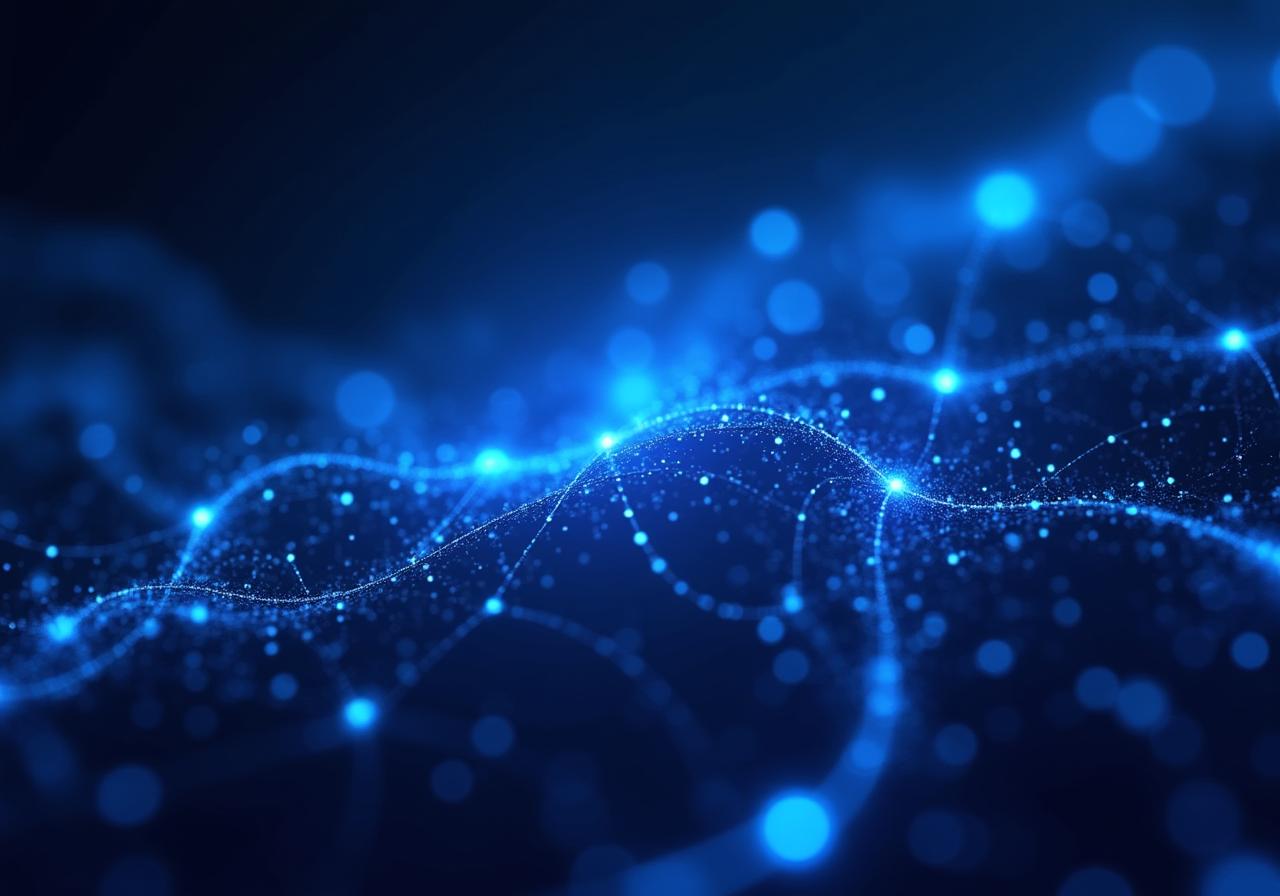 Abstract representation of AI neural networks and data flow