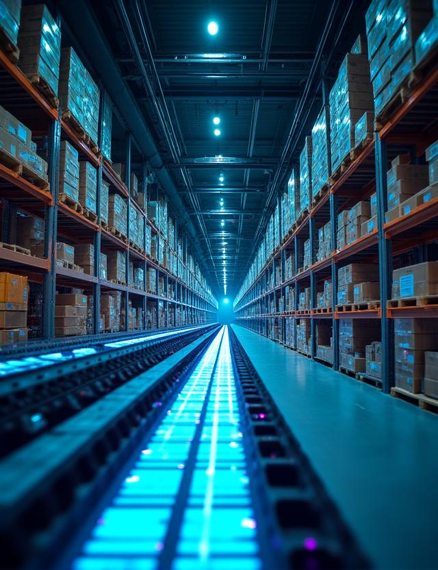 Highly automated logistic warehouse with intelligent routing visualization